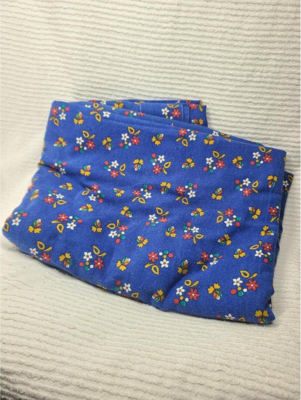 Vtg 80s Sweet Dreams Bedsheet Cotton Flannel Blue Floral Calico Full Size 89x82